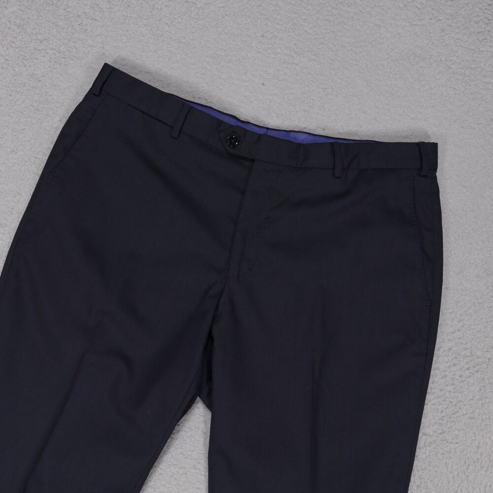 Massimo Dutti Dress Pants Men 36x29 SLIM Navy Blue Extra fine Italian Wool